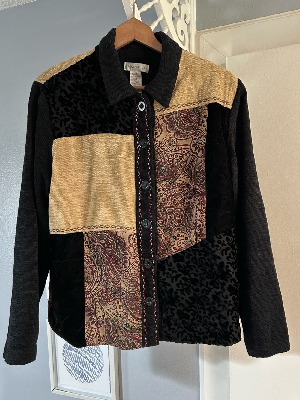 Vintage 90s Napa Valley Patchwork Paisley & Burnout Velvet Blazer Jacket Size L